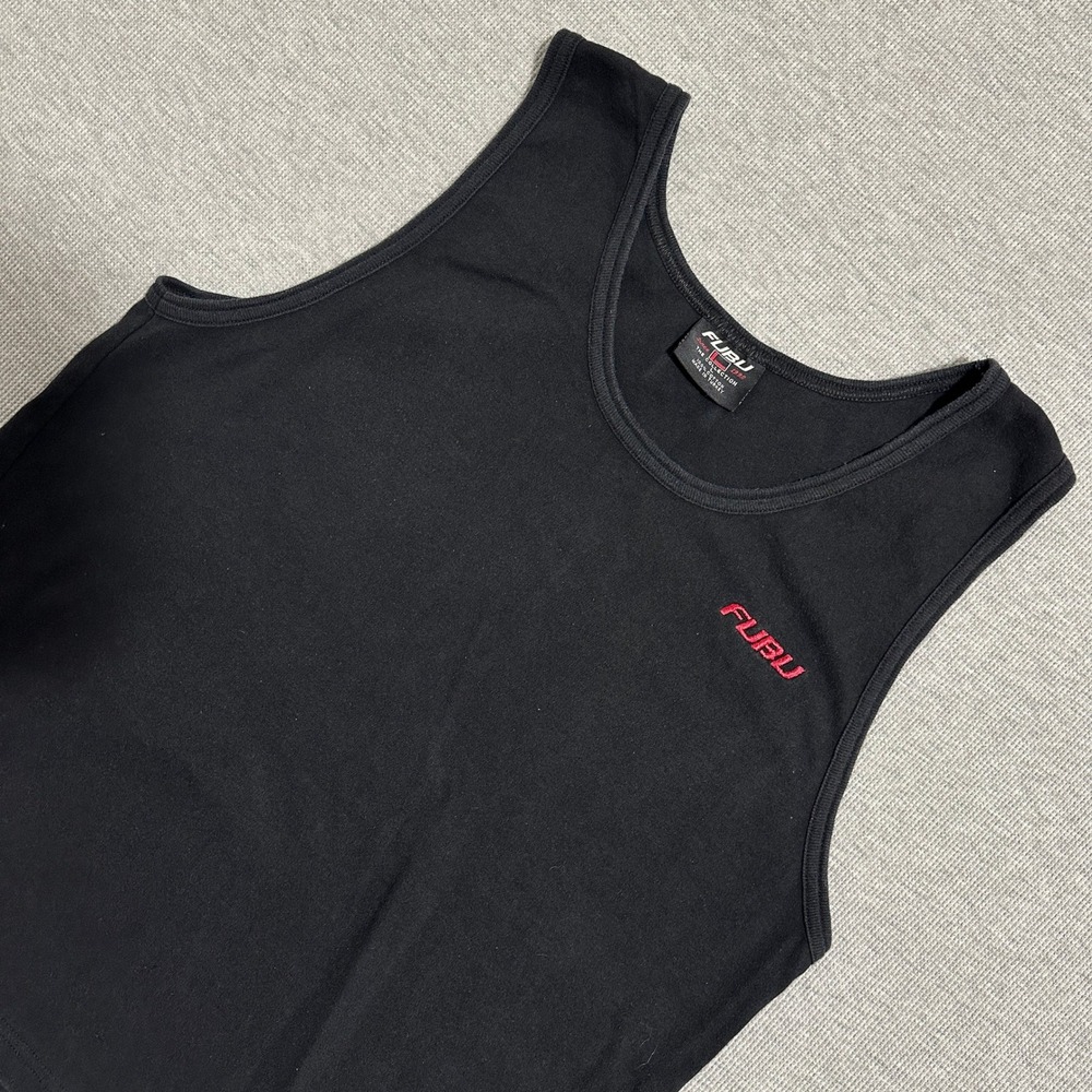 Y2K FUBU The Collection Tank Top Black Red Embroidered Logo Streetwear Mens L
